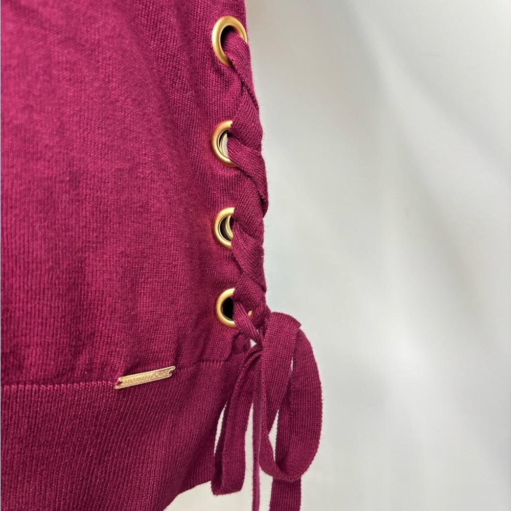 BN2 Michael Kors Women's Burgundy Sweater Side‎ Lace-Up Turtleneck - Picture 5 of 9